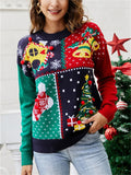 Women's Cute Christmas Elements Patchwork Jacquard Contrast Color Pullover Sweaters