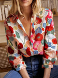 Women's 3/4 Sleeve Lapel Floral Print Blouse