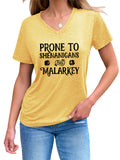Women's Letters Print V Neck Short Sleeve Shirts