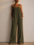 Women Sleeveless Corduroy Backless Casual Wide Leg Jumpsuit