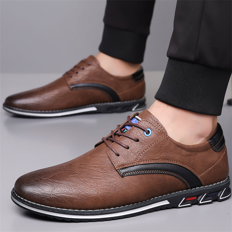 Men's Trendy Faux Leather Contrast Color Lace Up Flats Shoes
