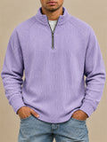 Men Stripe Half Zip Pullover Long Sleeve Casual Polo Sweatshirt