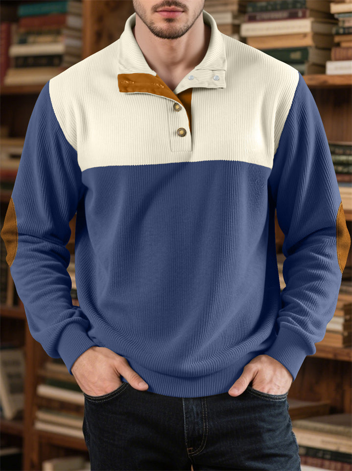 Men's Autumn Casual Contact Color Corduroy Quarter Button Pullover Sweatshirts