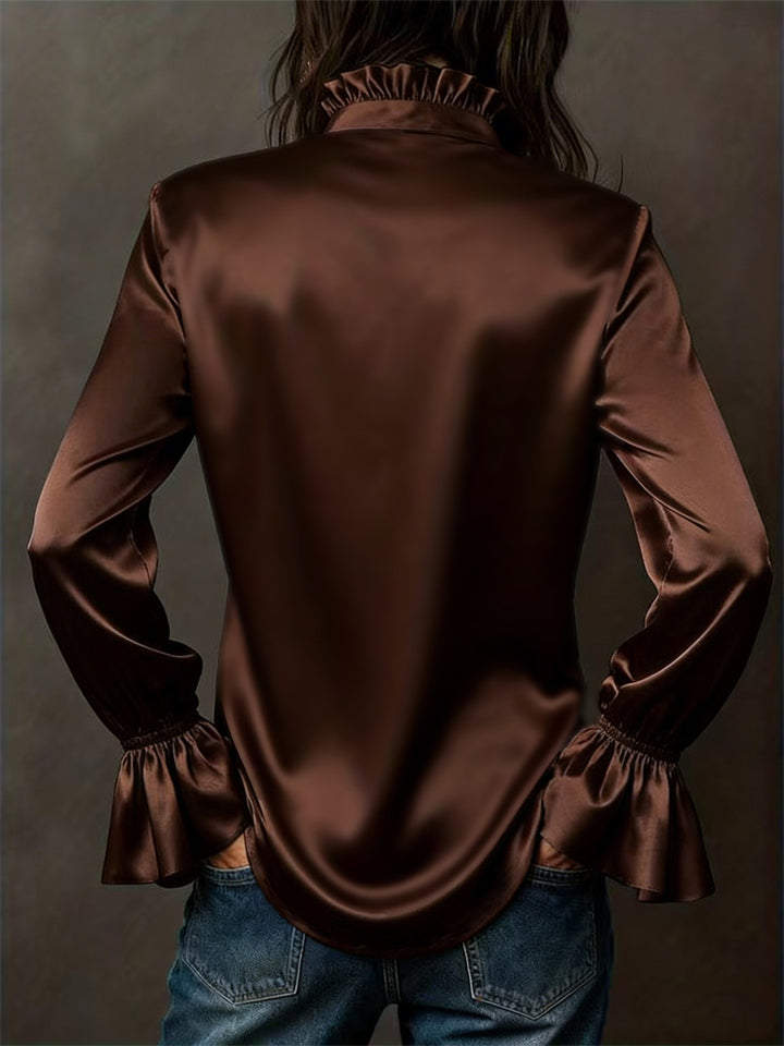 Women's Elegant Satin Blouse Long Sleeve Button Up Shirts