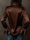 Women's Elegant Satin Blouse Long Sleeve Button Up Shirts