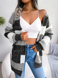Women's Contrast Color Striped Long Sleeve Open Front Knit Cardigan Sweaters