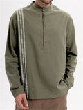 Men's Contrast Color Print Cotton Stand Collar Shirts
