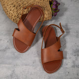 Women's Side Hollow Out Metal Buckle Summer Leather Sandals