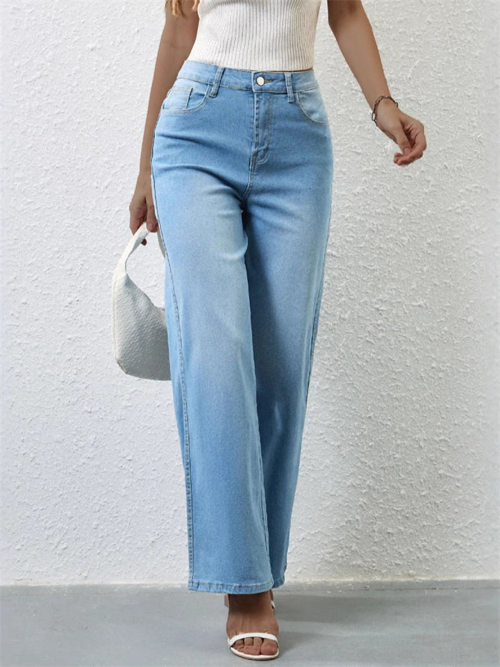 Women's Casual High Rise Straight Leg Denim Pants
