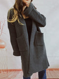 Women's Solid Color Pockets Knee Length Long Cardigan Sweater