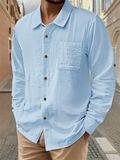 Men's Simple Holiday Style Long Sleeve Shirt with Pocket