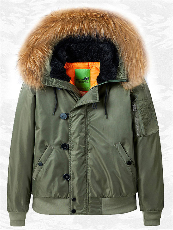 Men's Water Resistant Warm Military Coat with Faux Fur Hood