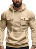 Men's Solid Color Casual Pullover Cargo Hoodies with Pockets