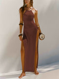 Female Sexy Split Beachwear Halter Neck Knit Cover-up Dress