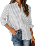 Women's Casual Stripe Long Sleeve Button Up Blouse