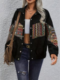 Women's Autumn Ethnic Style Patchwork Button Up Black Cardigan Jackets