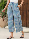 Summer Striped High Waist Wide Leg Casual Pants for Women‌