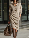 ‌Women's Autumn Casual Buttons Pullover Loose Knit Dress