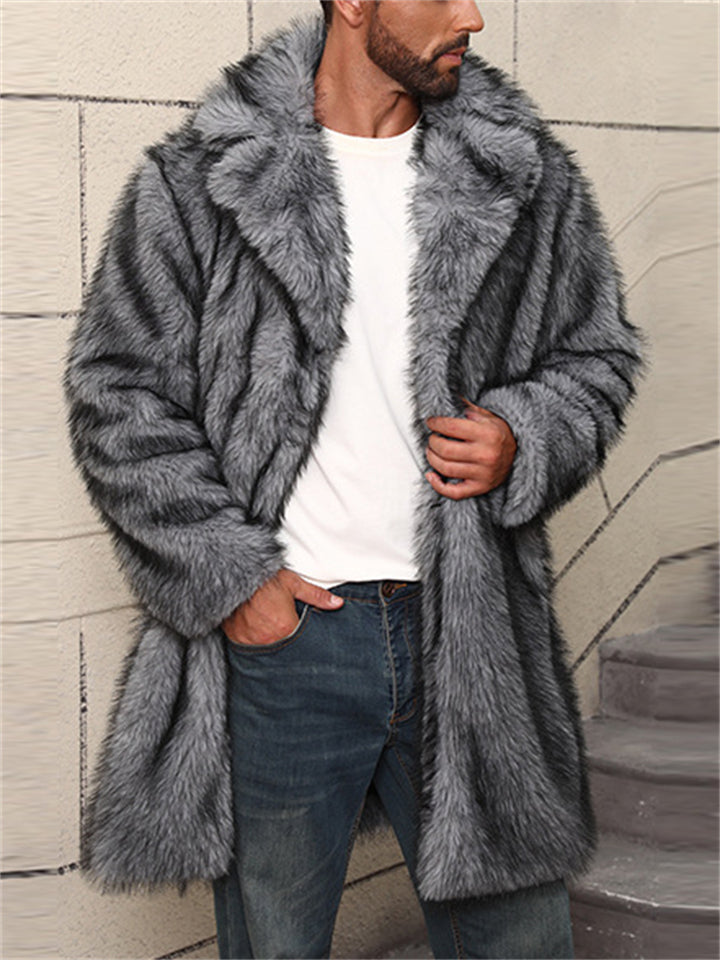 Men's Trendy Winter Mid-Length Cardigan Faux Fur Coat
