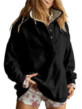 Women's Autumn Solid Color Buttons Pullover Casual Long Sleeve Sweatshirts