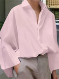 Simple Korean Style Lapel Loose Fit Blouses for Women