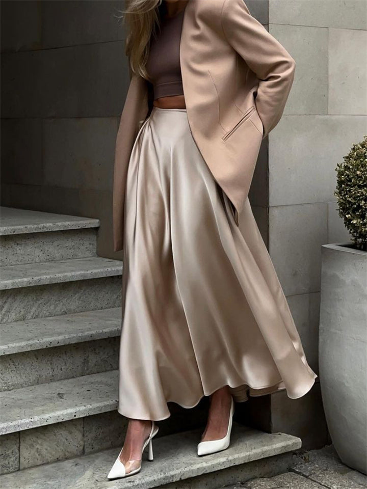 Women's Elegant Silky High-Rise Flowy Maxi Skirt
