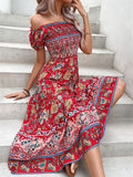Women's Boho Style Print Off The Shoulder Maxi Dress