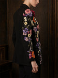 Women's Stylish 3D Floral Crochet Embroidered Black Blazer