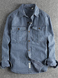 Retro Men's Cotton Long Sleeve Stripe Cargo Shirt