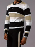 Men's Autumn Contrast Color Striped Ribbed Knitted Sweaters