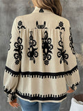 Ladies' Autumn Vintage Ethnic Style Printed Stand Collar Button Up Blouses