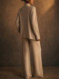 Women Knit Turtleneck Asymmetric Wide Leg Pants 2 Piece Set