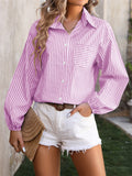 Long Sleeve Striped Button Up Blouses for Ladies