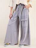 Women's High Waist Casual Pockets Cargo Wide Leg Pants