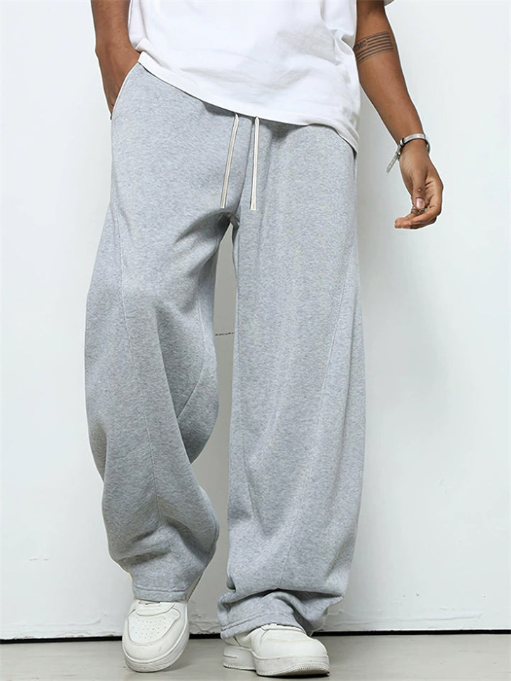 Men's Cozy Loose Fit Straight Leg Casual Sports Pants with Drawstring
