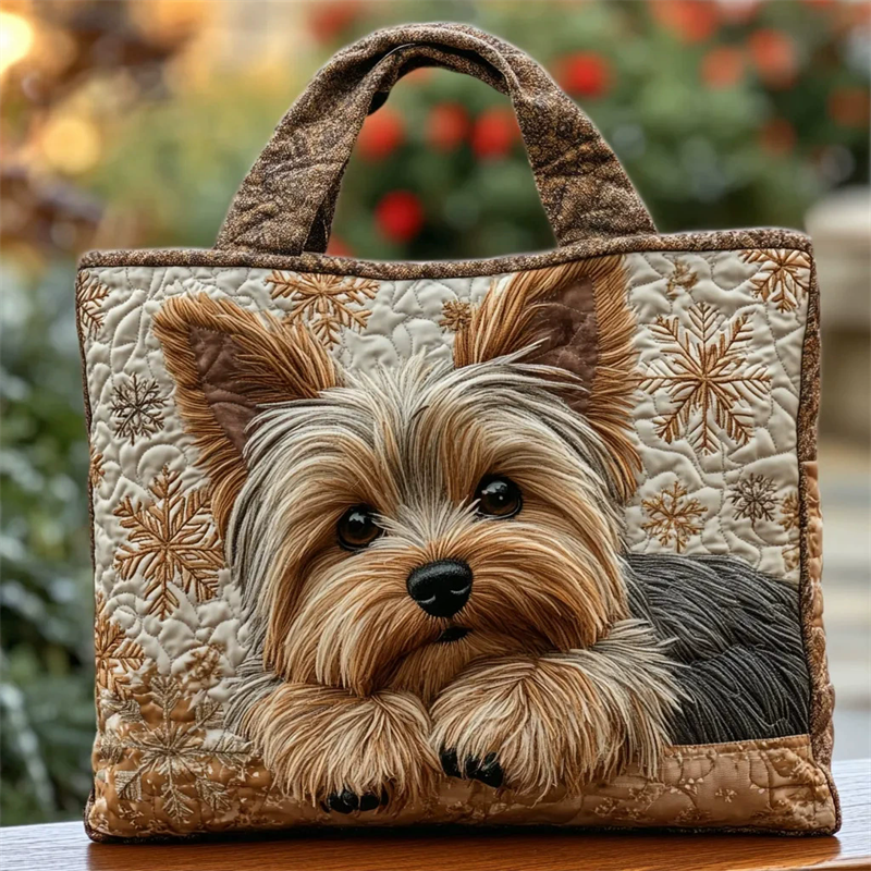 Women's Yorkshire Terrier Snowflake Quilted Tote Bag
