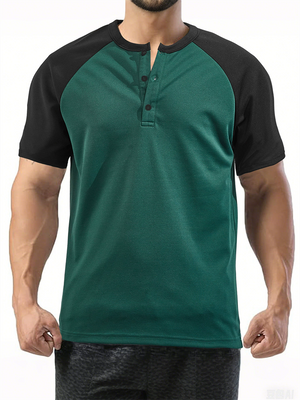 Men's Summer Contrast Color Round Neck Short Sleeve Henry Shirts