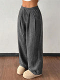 Women's Drawstring Loose Fit High Waist Corduroy Wide Leg Pants