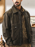 Casual Men's Retro Faux Leather Lapel Cargo Motorcycle Jacket