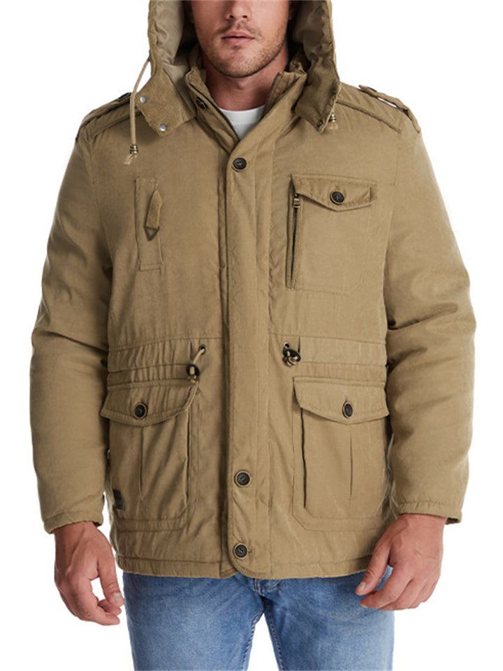 ‌Men's Hooded Military Style Outdoor Thermal Lined Coat with Multiple Pockets‌