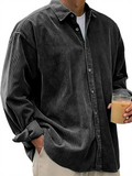 Men's Autumn Solid Color Lapel Long Sleeve Corduroy Shirts