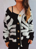 Women's Contrast Color Button V Neck Single Breasted Cardigan Sweaters
