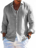 Men's Holiday Style Solid Color Lapel Long Sleeve Beach Shirts