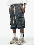 Men's Loose Fit Vintage Cargo Denim Shorts with Multi Pocket