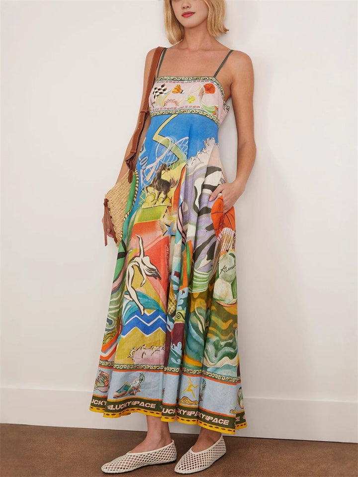 Women's Summer Holiday Style Print Strap Dress