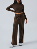 Women's 2Pcs Y2K Style Solid Color Sporty Long Sleeve Top & Pants Set