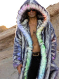 Men's Burning Man Music Festival Party LED Fake Fur Coat