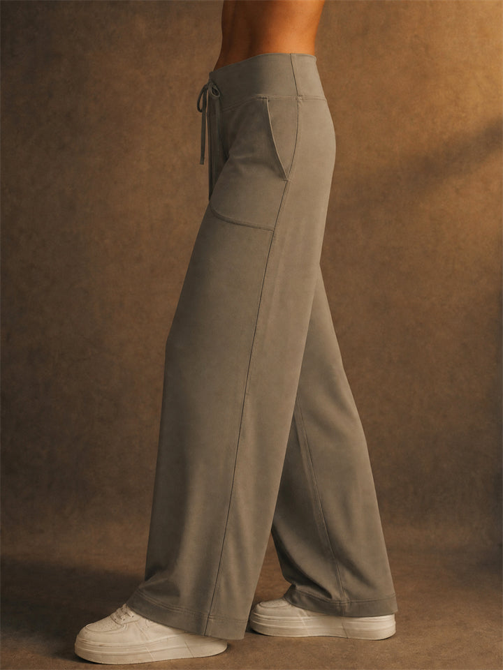 Womens Comfy High Waisted Drawstring Pockets Wide Leg Pants