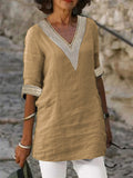 Women's Deep V-neck Half Sleeve Cotton Linen Shirts