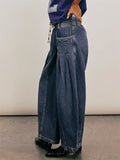 Women's Trendy Drawstring Low Waist Pockets Wide Leg Denim Pants